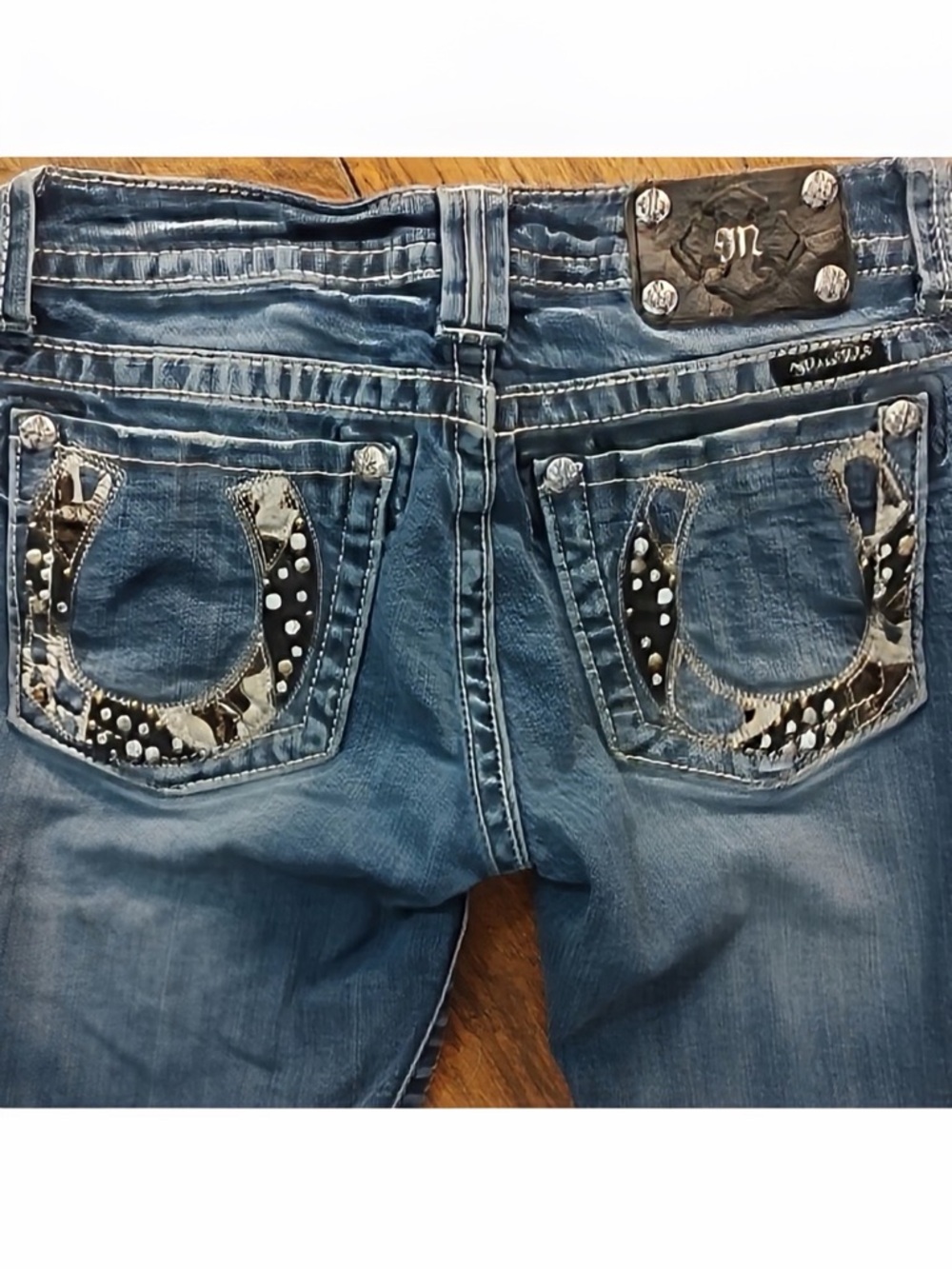 Gorgeous Miss Me Boot Jeans With Horseshoe Pockets 33-1/2” Inseam